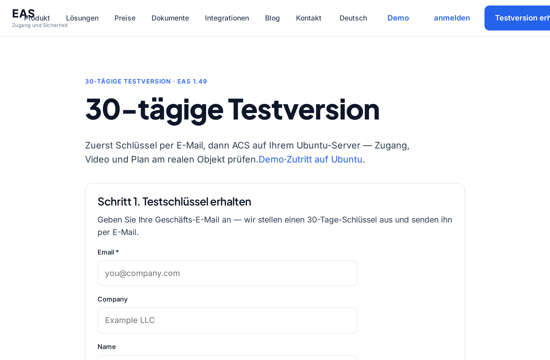 EAS-Testseite — Installationsbefehl