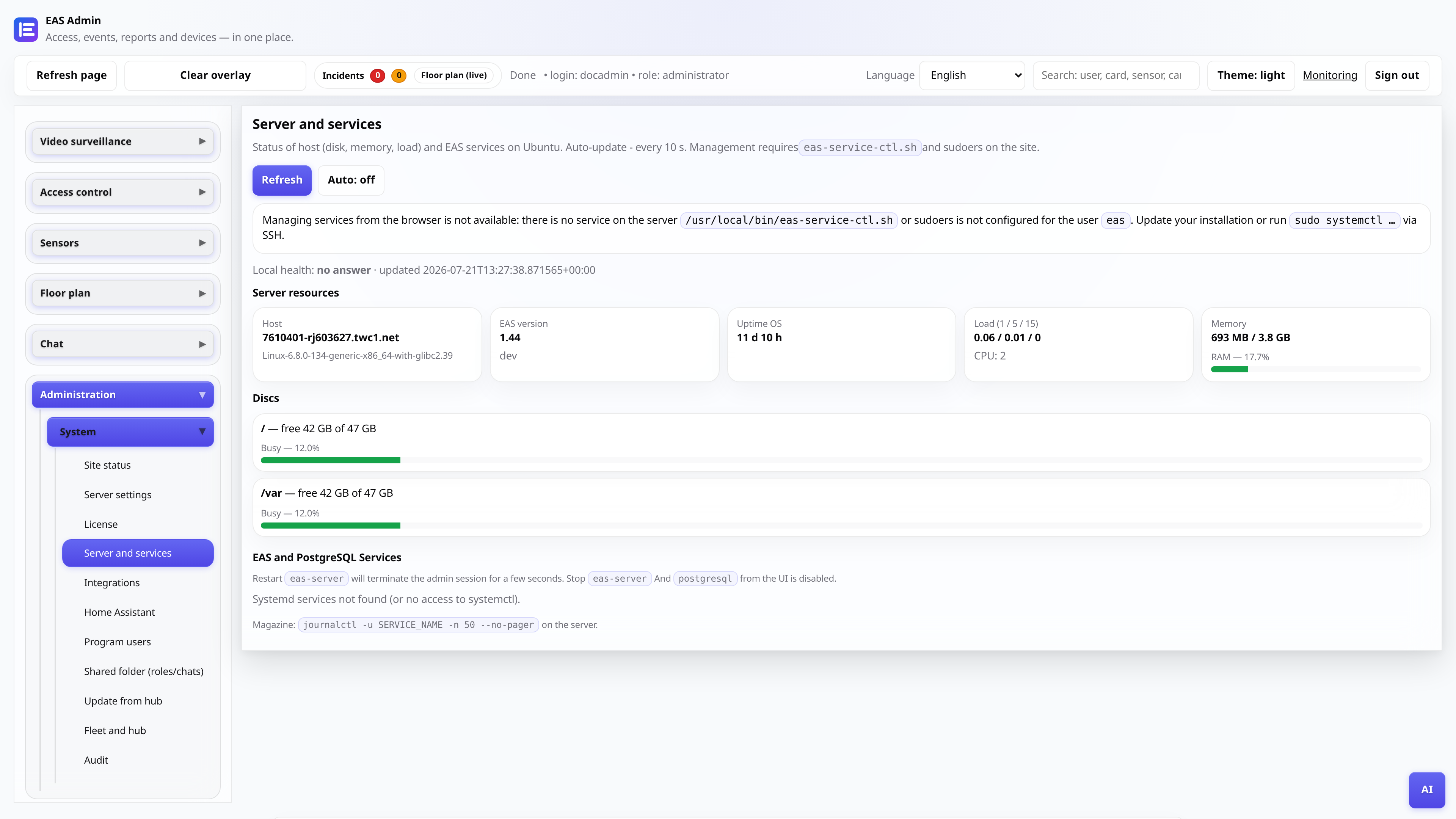Server and Services Tab