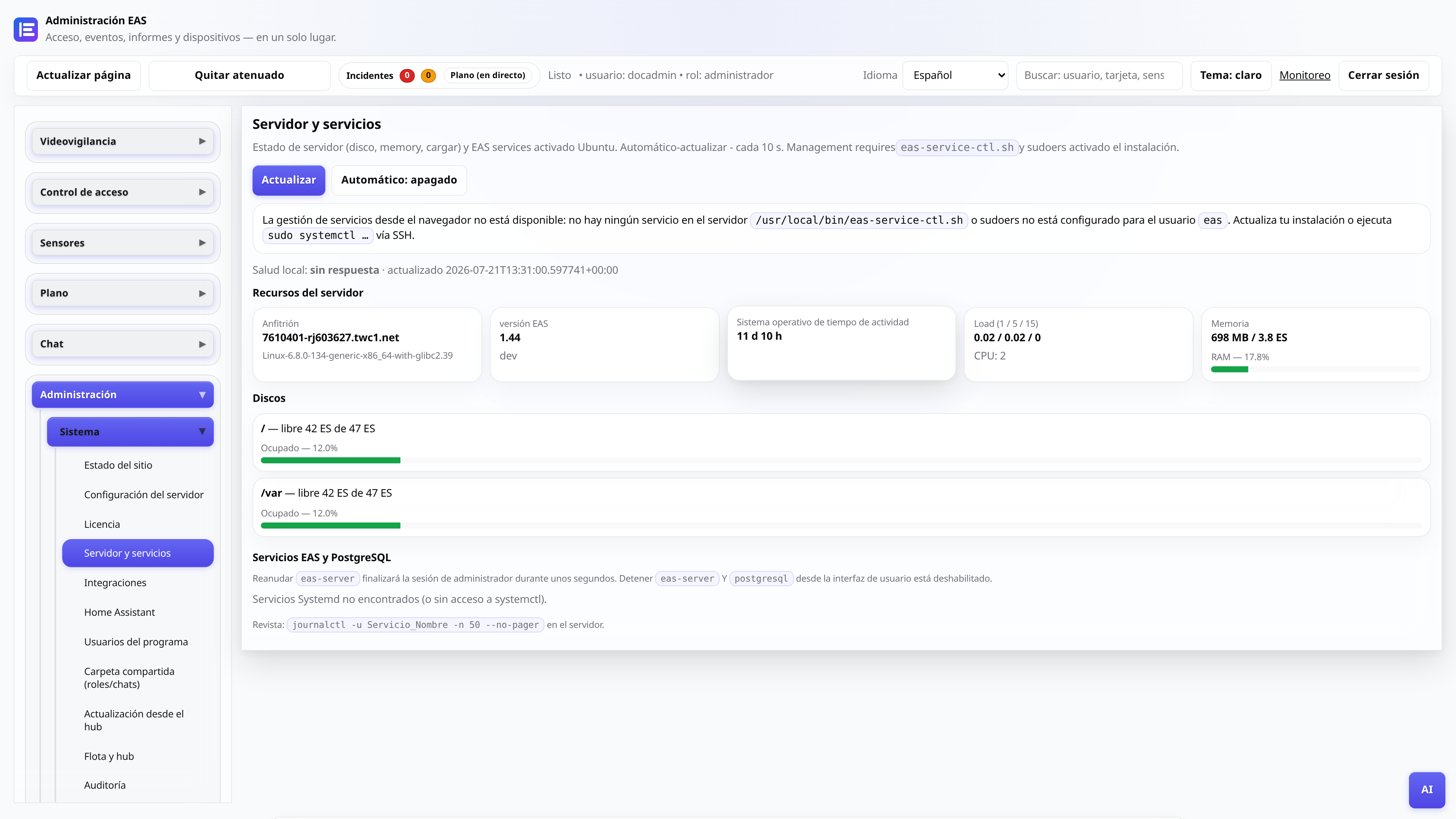 Pestaña Servidor y Servicios