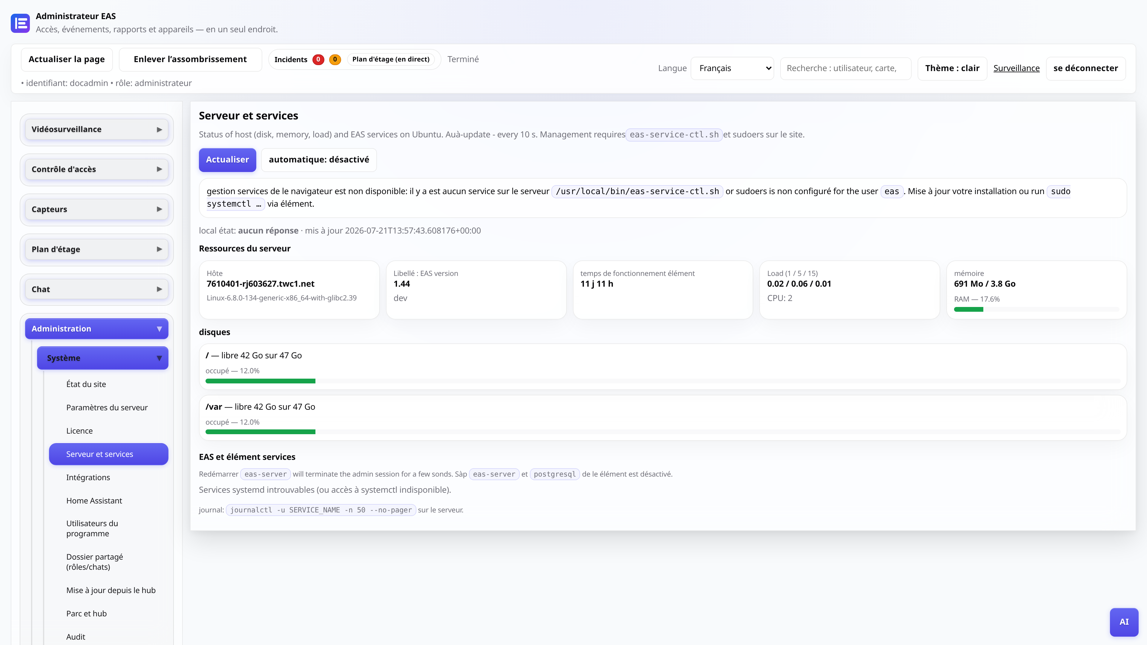 Onglet Serveur et Services