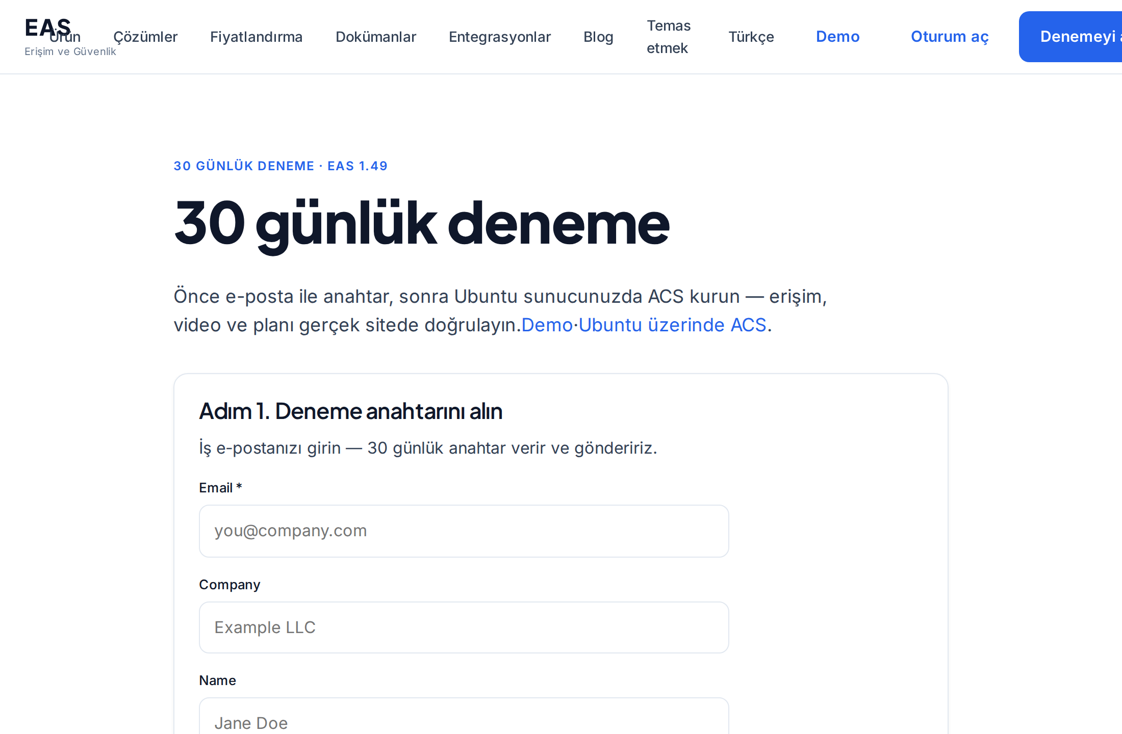 EAS deneme sayfası — kurulum komutu